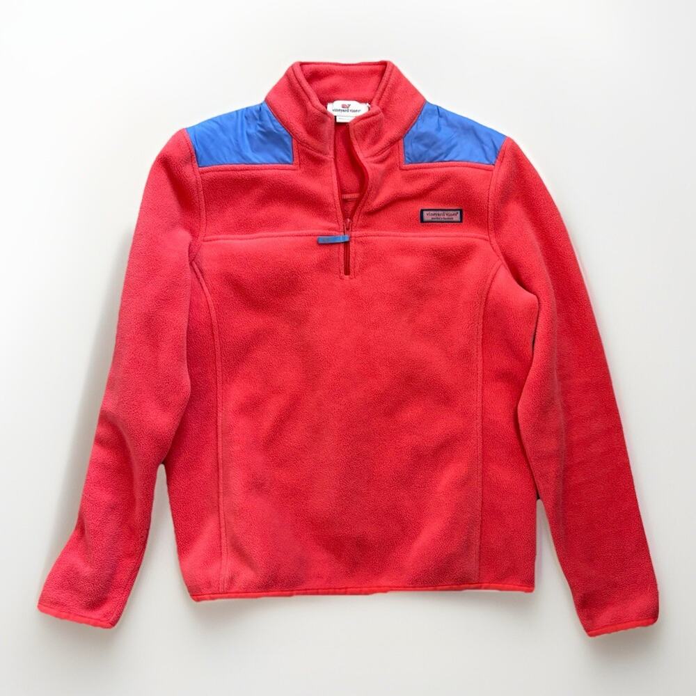 Vineyard Vines Women’s Small Coral Pink Fleece Quarter Zip Pullover Blue